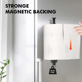 KIHOGEM magnetic paper towel holder mounted on fridge showcasing convenient vertical placement.