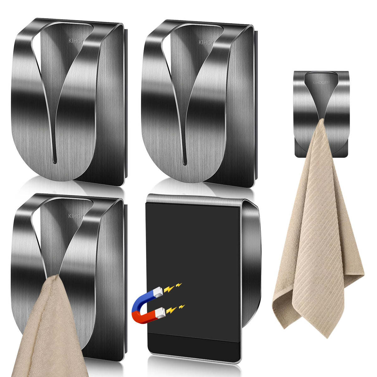 KIHOGEM magnetic towel hook on fridge keeps towels secure.