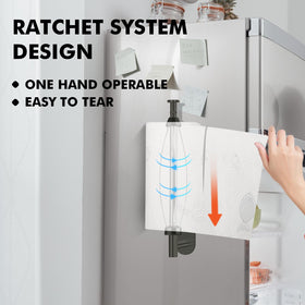 KIHOGEM paper towel holder ratchet in action for easy one-handed tearing.