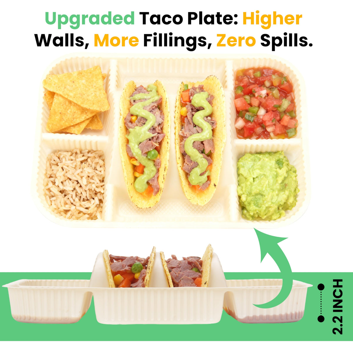 Kiicii disposable trays 10x7 inches fit most small taco shells.
