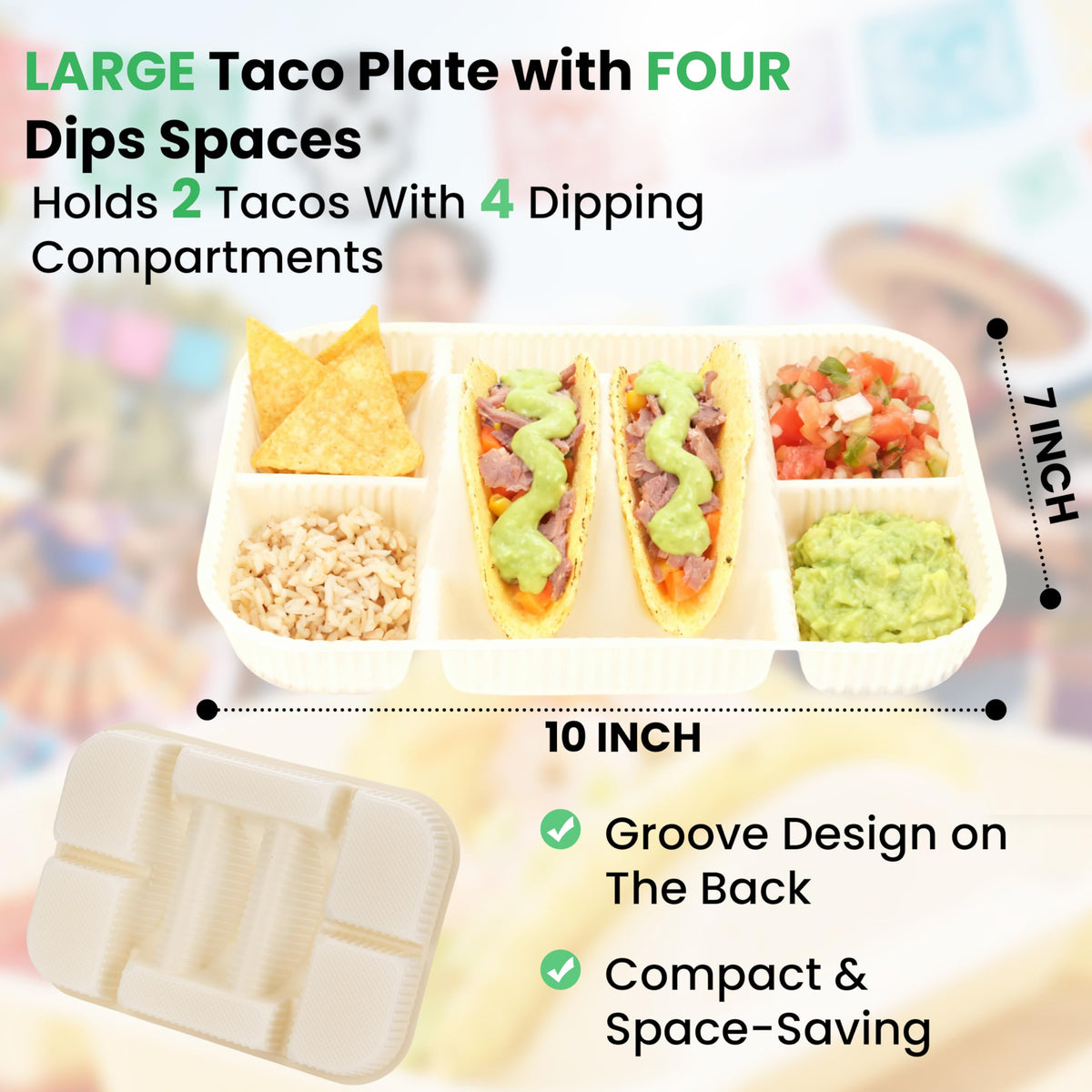 Kiicii raised-edge taco plates keep sauce secure and prevent spills.