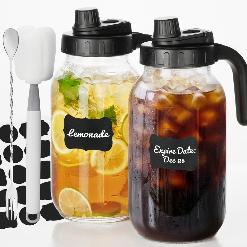 Kikcoin 2qt mason jar pitcher with pour spout ideal for mess-free serving.