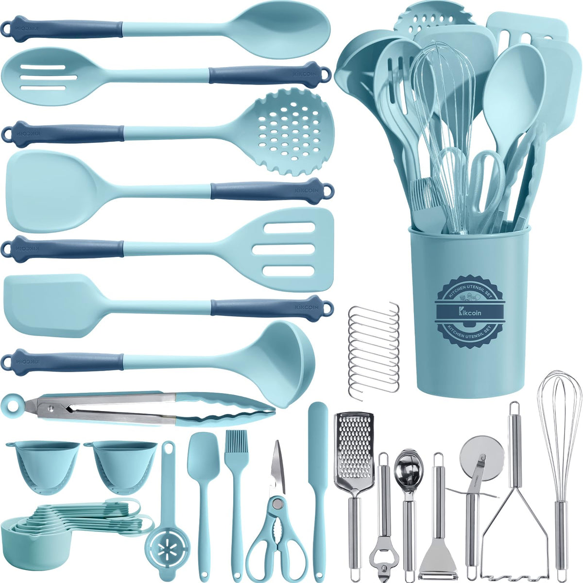 Kikcoin 43pcs utensils set full view showing a complete kitchen toolkit