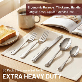 Kikcoin dinner knives—heavy-duty 18/0 steel for balanced cutting.