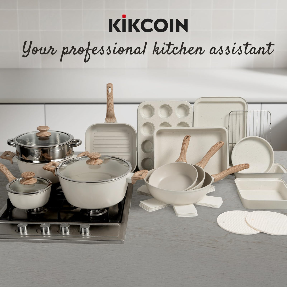 Kikcoin 9.5-inch grill pan for delicious searing and grill marks.