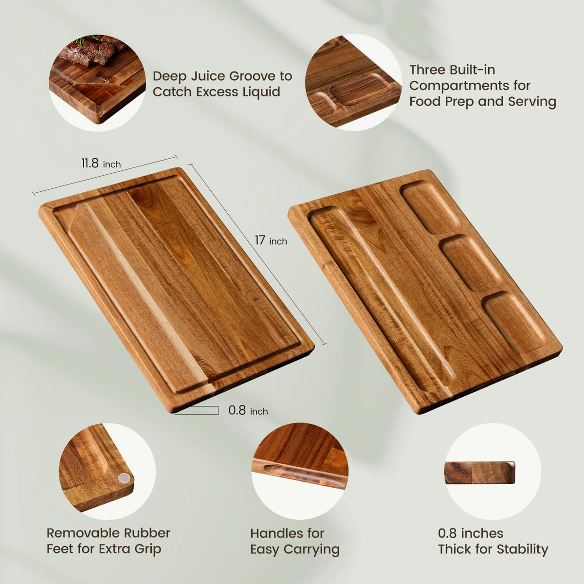 Kikcoin Acacia board shows dense wood construction for durable daily use