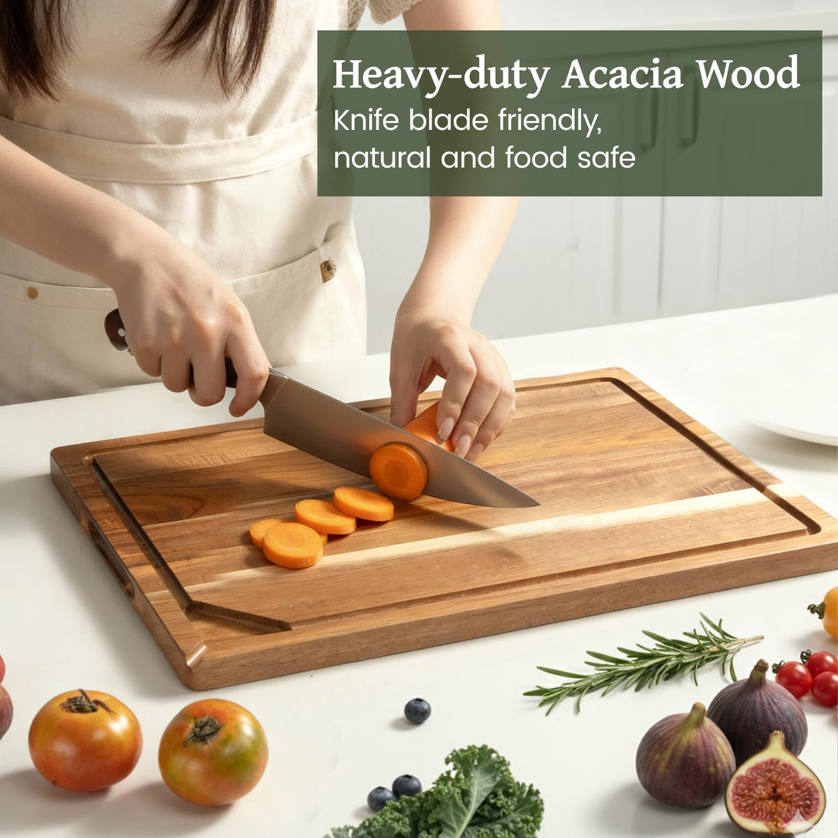 Kikcoin Acacia board cleans easily by hand for quick cleanup