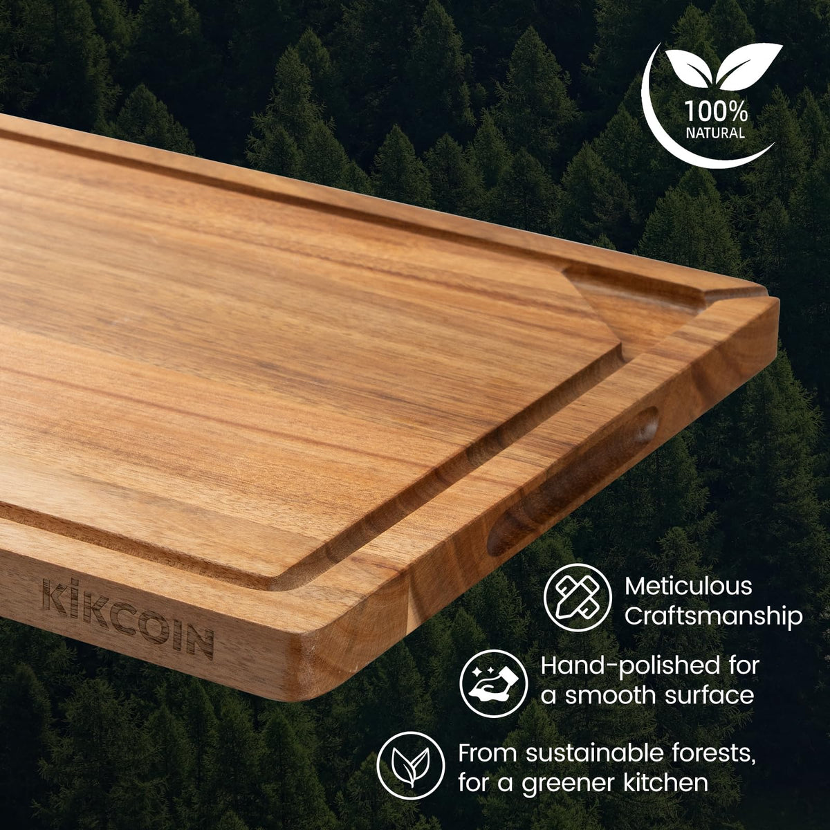 Kikcoin Acacia cutting board comes in gift-ready packaging