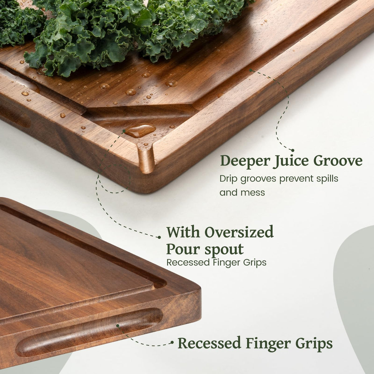Kikcoin Acacia cutting board with easy-grip handles for effortless serving