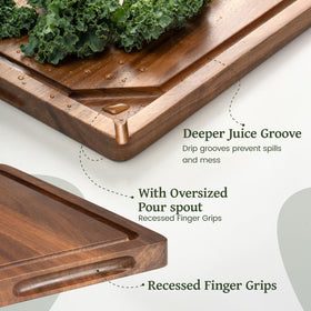Kikcoin Acacia cutting board with easy-grip handles for effortless serving