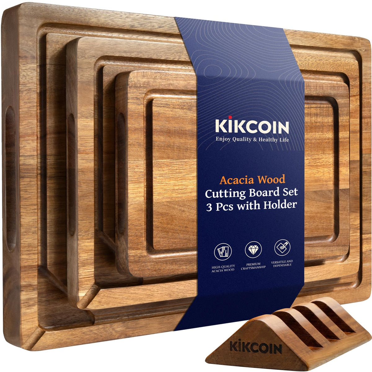 Kikcoin acacia wood cutting board large—durable prep surface with natural grain
