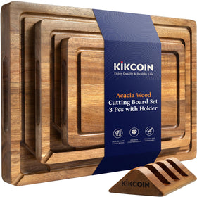 Kikcoin acacia wood cutting board large—durable prep surface with natural grain