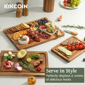 Kikcoin acacia wood cutting board side compartments—organized ingredients for faster prep