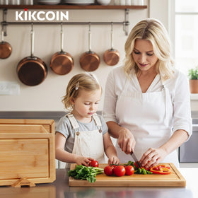 Kikcoin built-in handle for easy lifting and elevated food presentation.