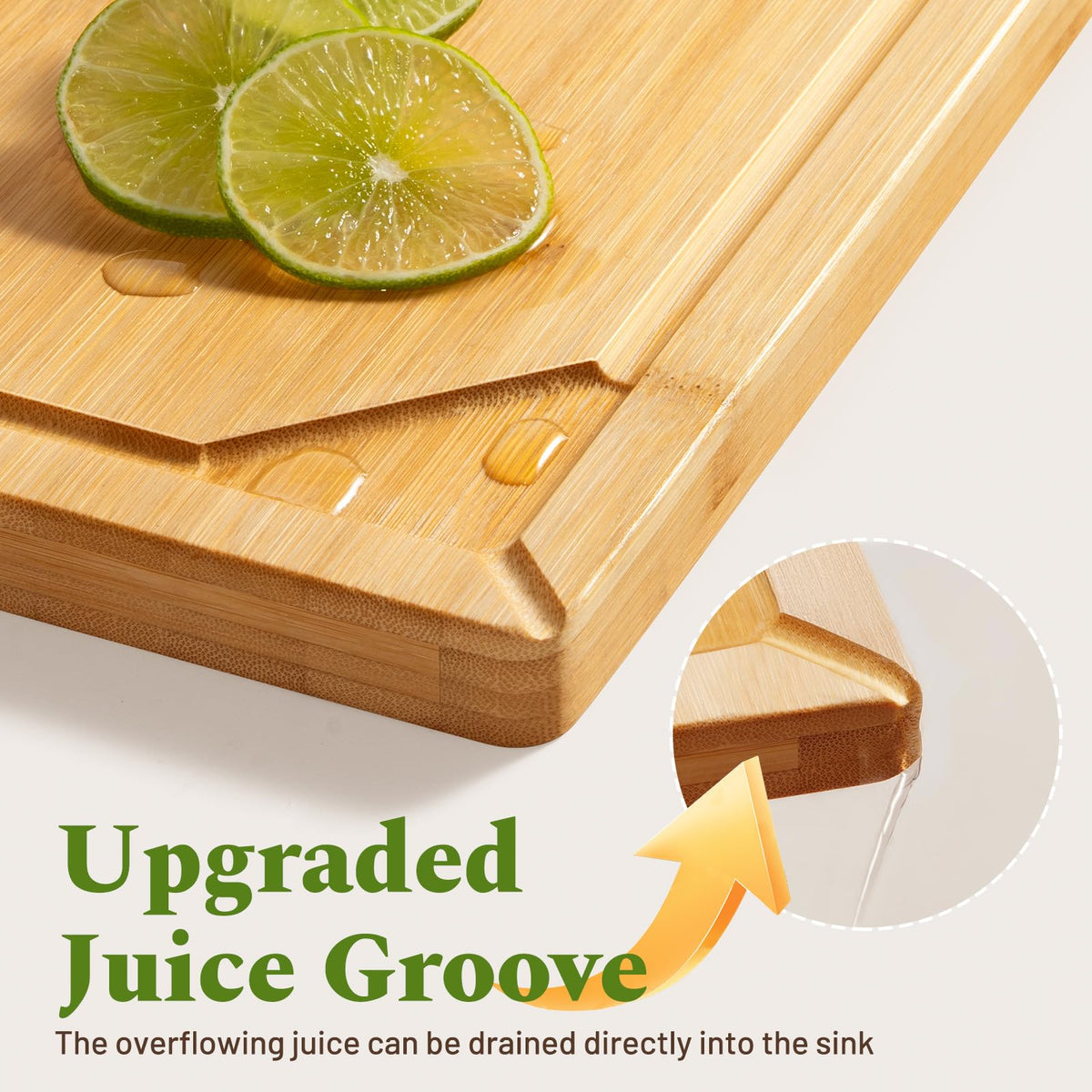 Kikcoin bamboo cutting board offers a durable, grain-rich surface for daily prep.