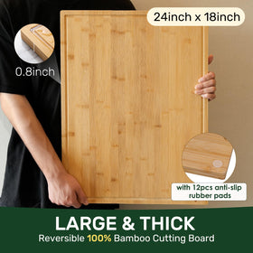 Kikcoin bamboo cutting board reversible layout for separate prep tasks.