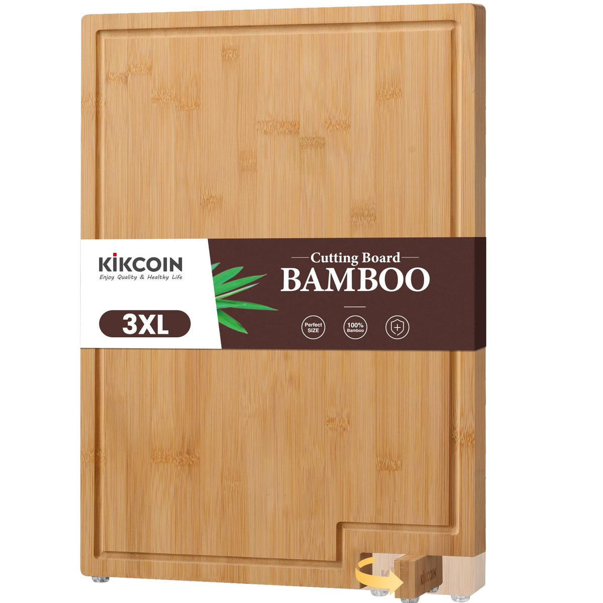 Kikcoin bamboo cutting board with rotating kickstand for compact kitchen prep