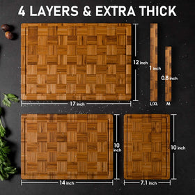 Kikcoin bamboo cutting board set L for vegetables with smooth surface.