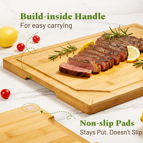 Kikcoin small bamboo cutting board 10x7 for fruit prep and tidy prep space.