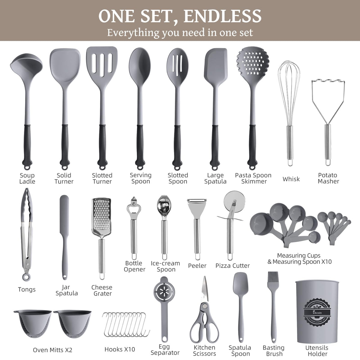 Kikcoin BPA-free silicone utensils resist up to 446°F
