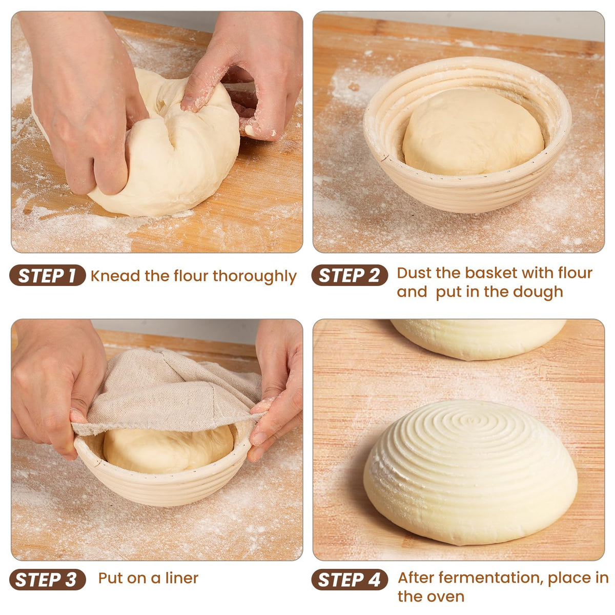 Kikcoin bread proofing basket resting dough in natural weave