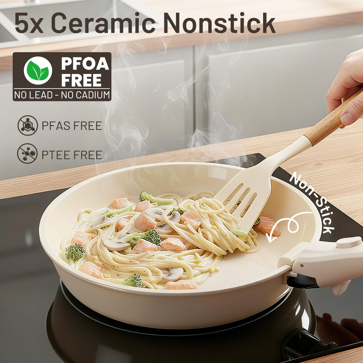 Kikcoin ceramic-coated cookware for healthy, low-oil meals and easy release