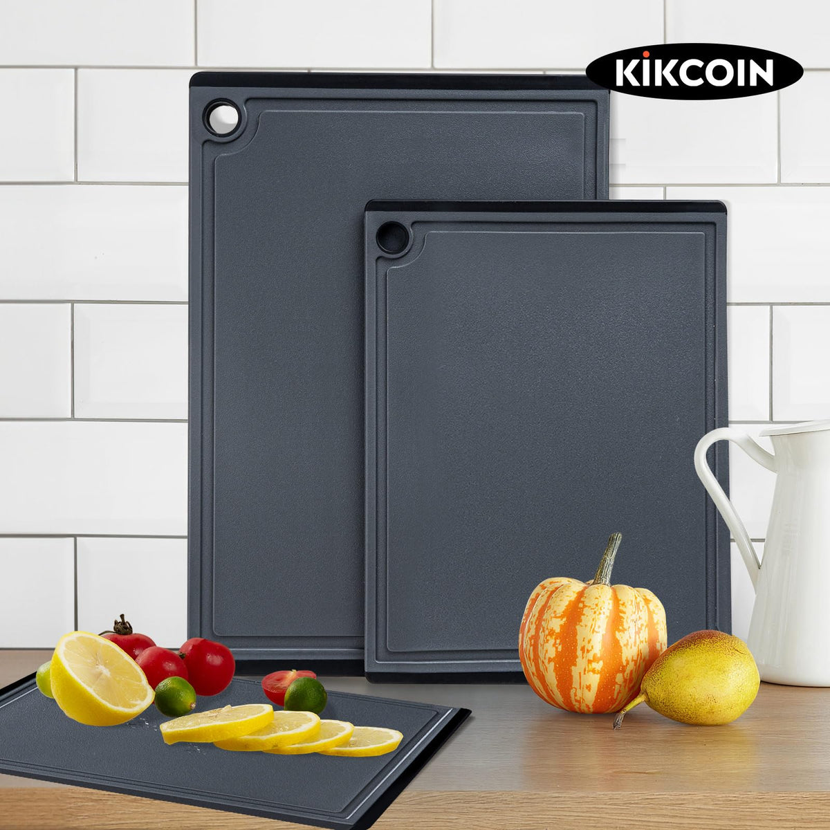 Kikcoin cutting board showing dishwasher-safe construction for easy cleaning