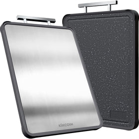 Kikcoin cutting board double-sided top view for safe meat and produce prep.