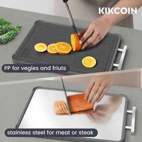 Kikcoin cutting board features a 200ml juice groove to catch liquids.