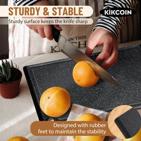 Kikcoin cutting board with rubber feet grips counter securely