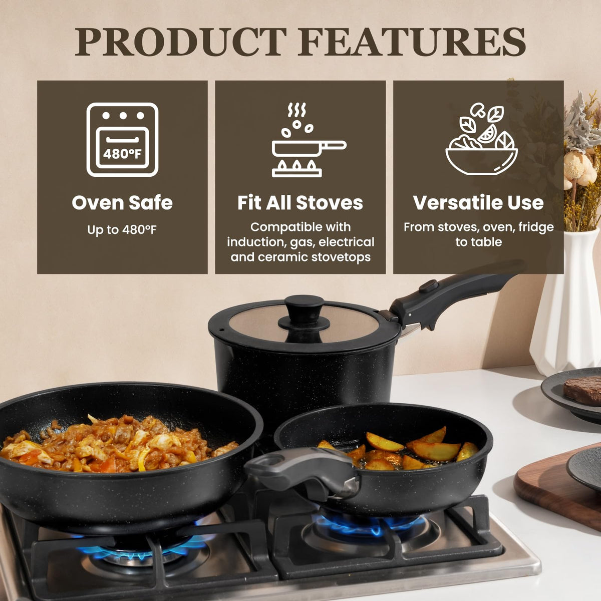 KIKCOIN dishwasher-safe-oven-safe design supports flexible cooking and easy cleanup.