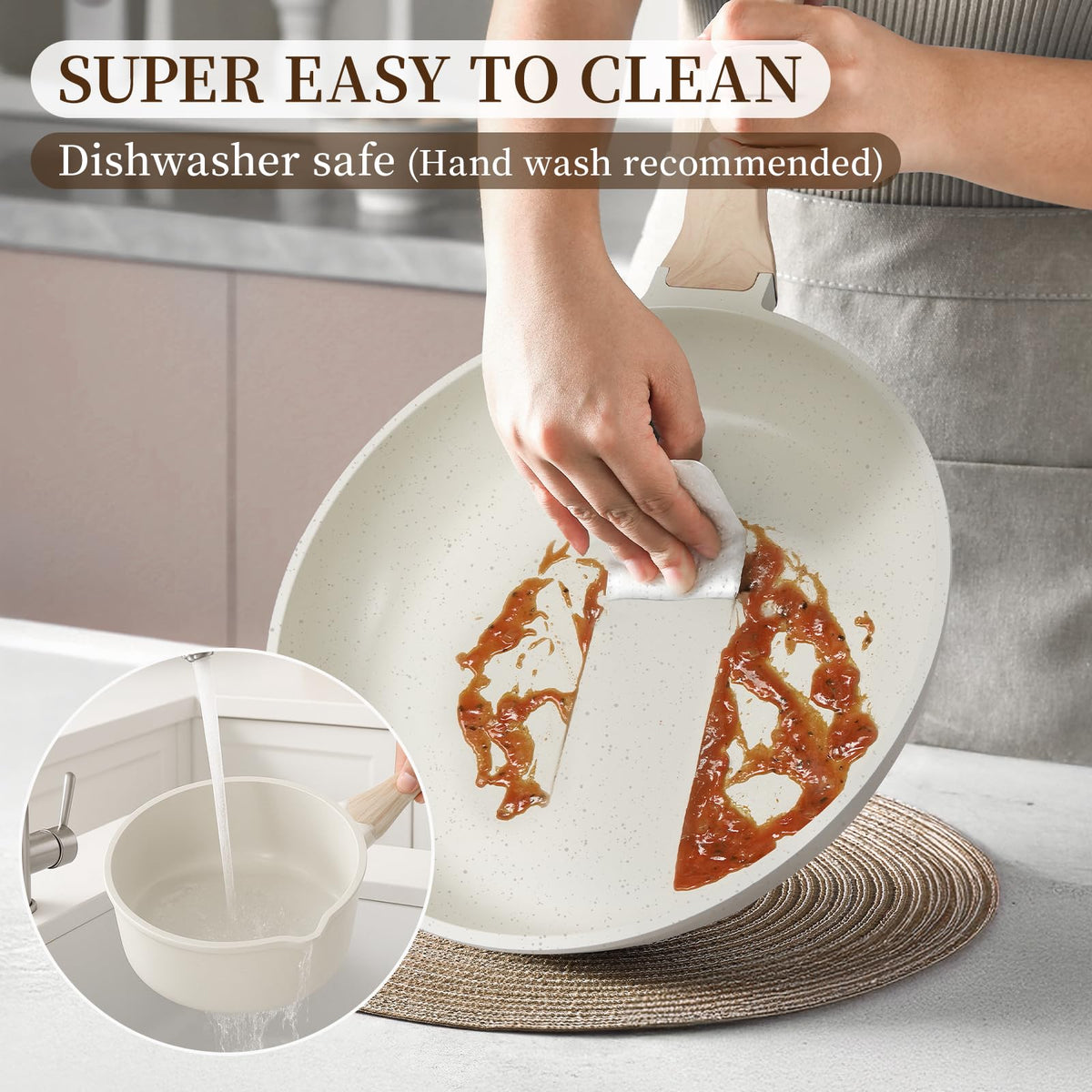 Kikcoin easy-clean ceramic surface resists sticking for quick cleanup.
