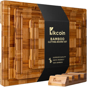 Kikcoin extra-large bamboo cutting board XL for meat prep with sturdy build.