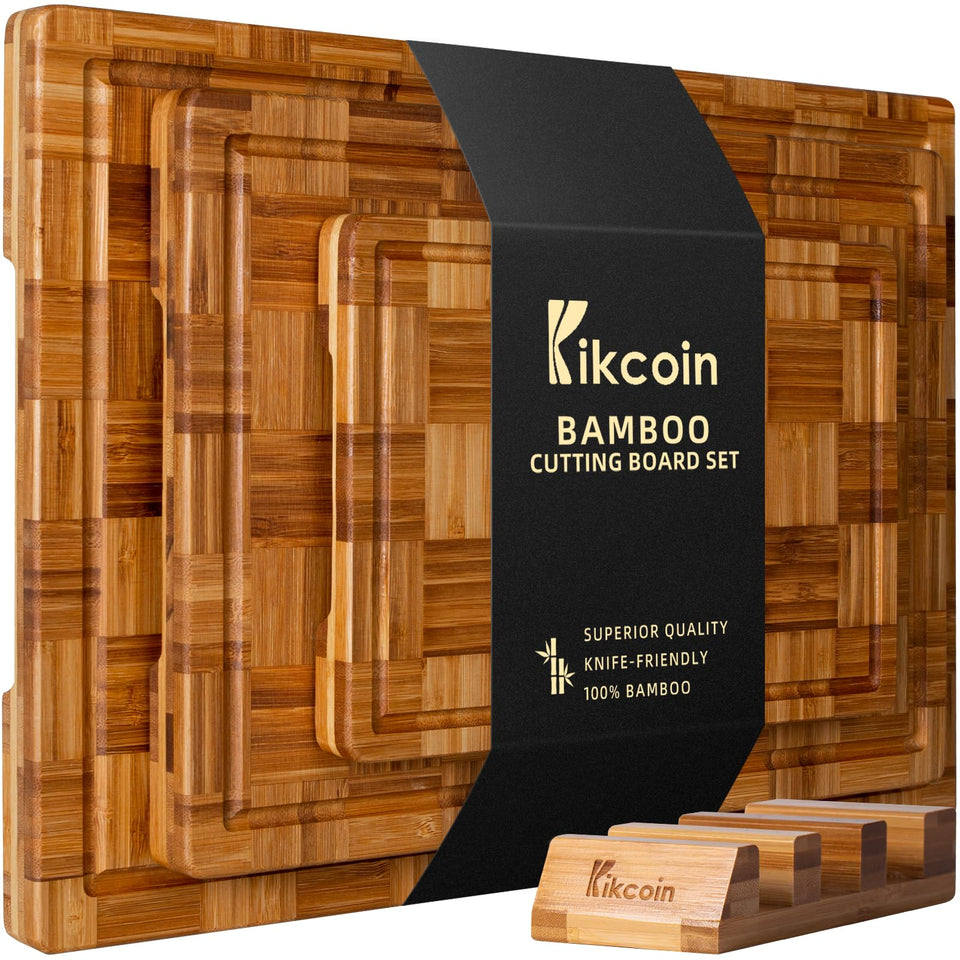 Kikcoin extra-large bamboo cutting board XL for meat prep with sturdy build.
