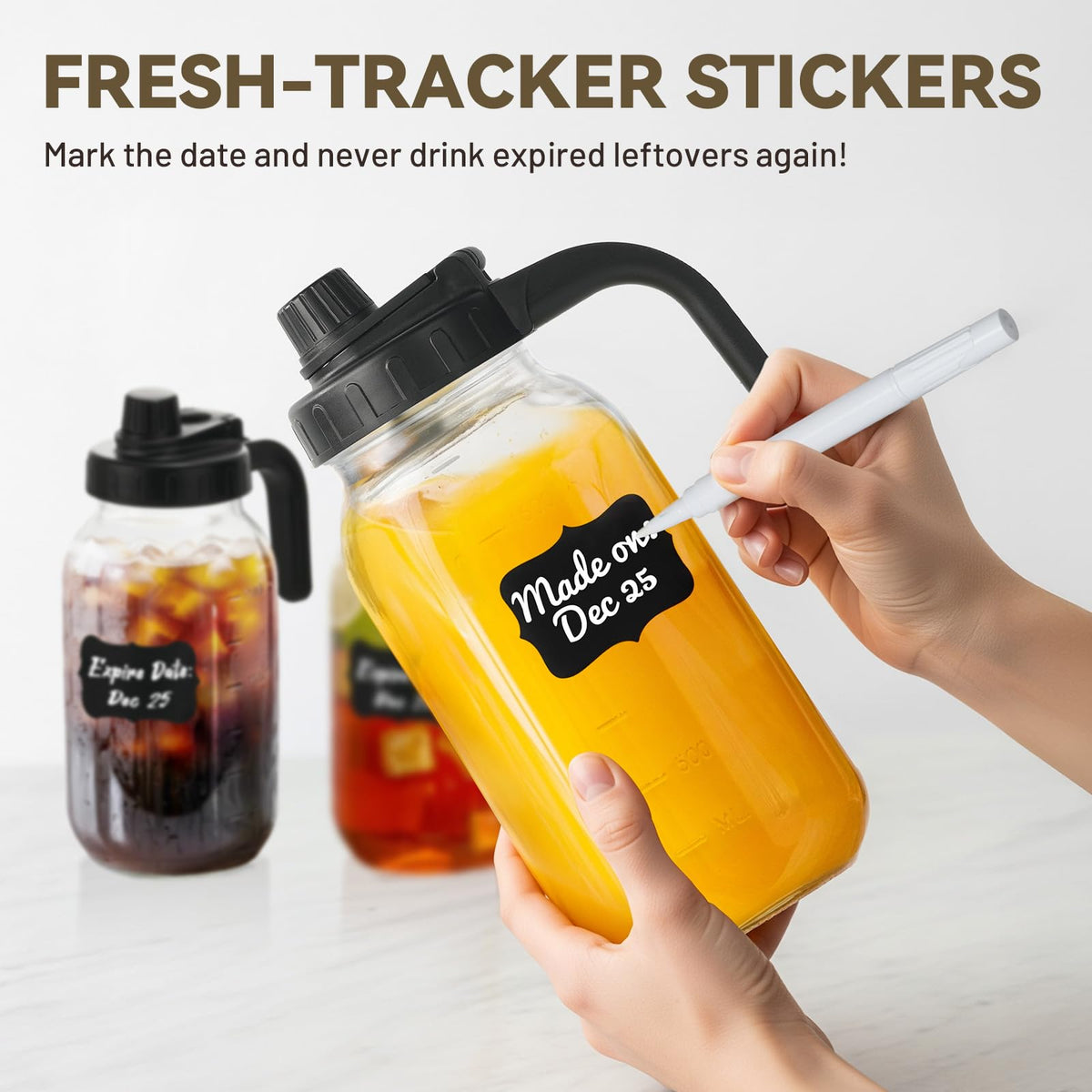 Kikcoin fresh-track labels organize beverages with dates.
