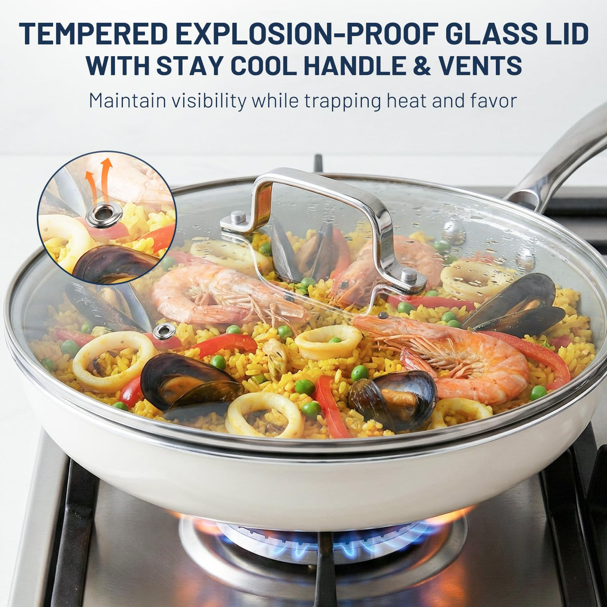Kikcoin 11-inch frying pan with lid ideal for searing and sauteing