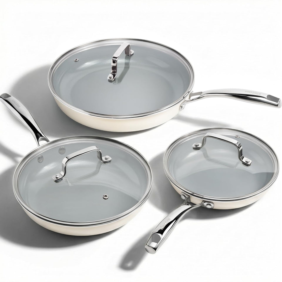 Kikcoin 8-inch frying pan with lid for easy eggs and even heating