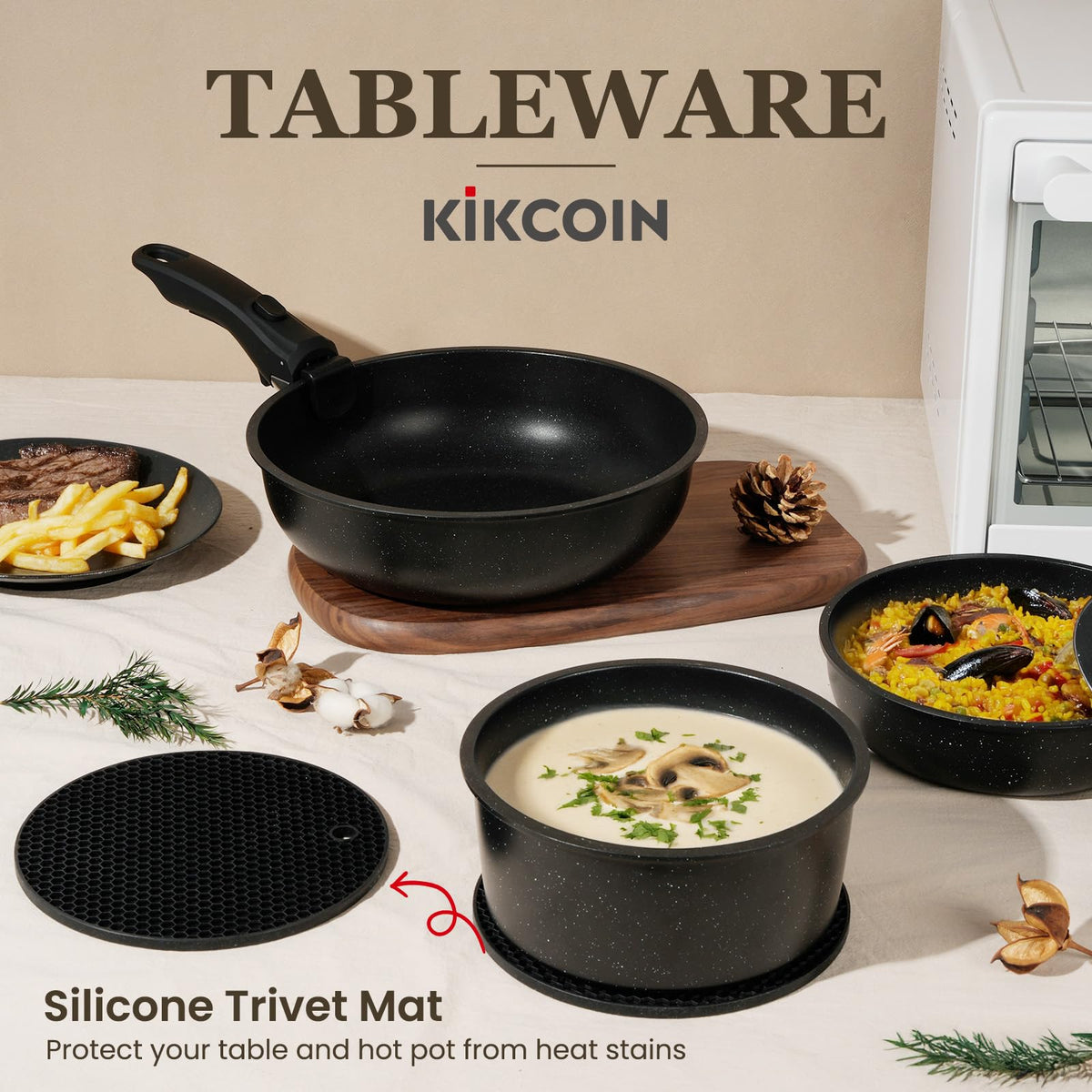 KIKCOIN gift-ready cookware set for home cooks and new kitchens.