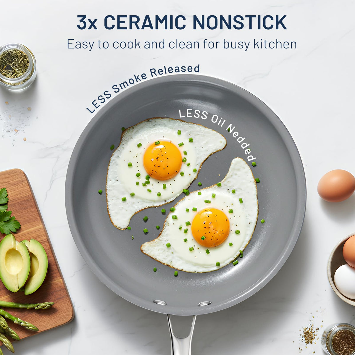 Kikcoin 9.5-inch non-stick frying pan for quick omelets and minimal oil.