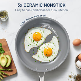 Kikcoin 9.5-inch non-stick frying pan for quick omelets and minimal oil.