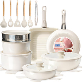 Kikcoin nonstick pots and pans with detachable handle for space-saving cooking
