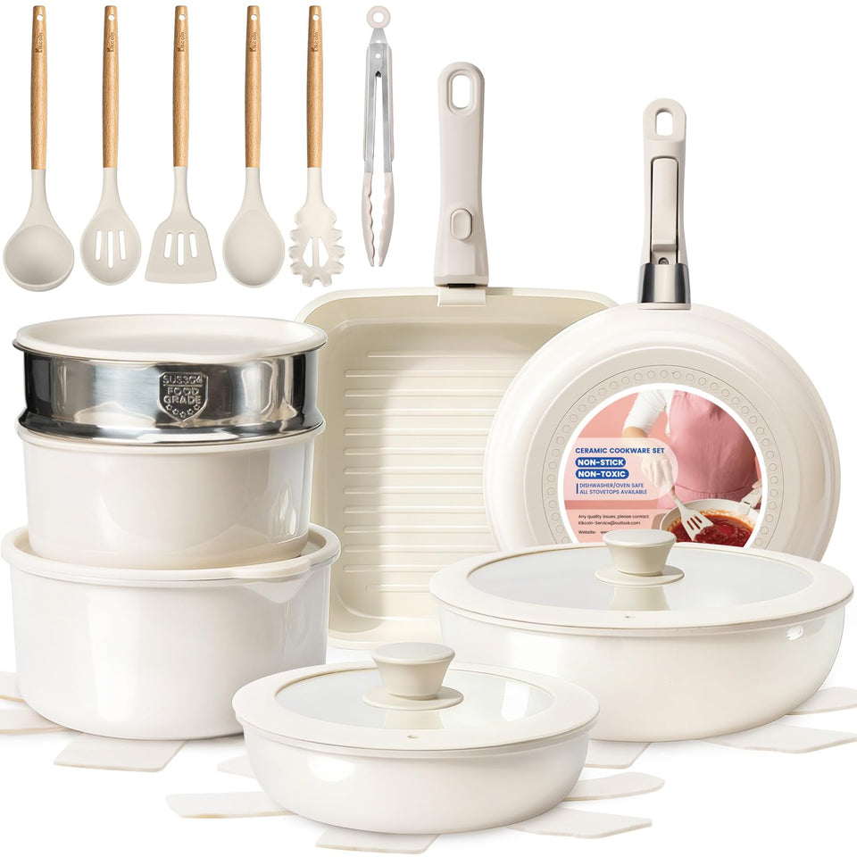 Kikcoin nonstick pots and pans with detachable handle for space-saving cooking