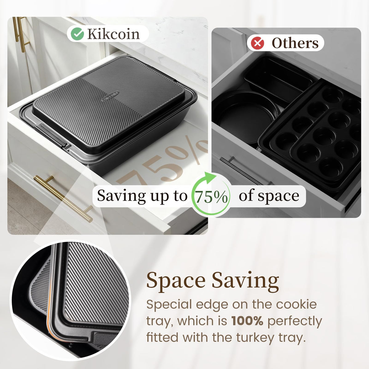 Kikcoin oven-safe bakeware handles up to 450F with even browning.