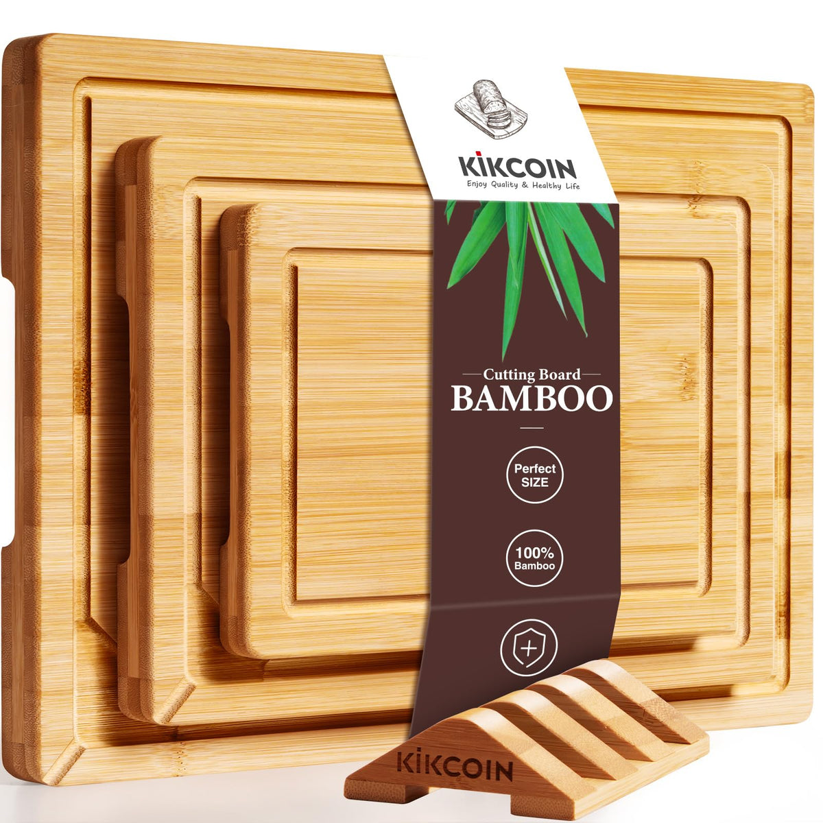 Kikcoin over-sink bamboo cutting board with juice groove keeps juices contained and counters clean.