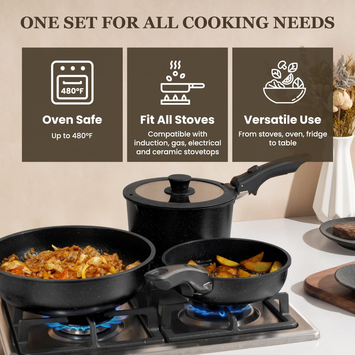 KIKCOIN detachable handles store securely in a drawer for organized kitchens.