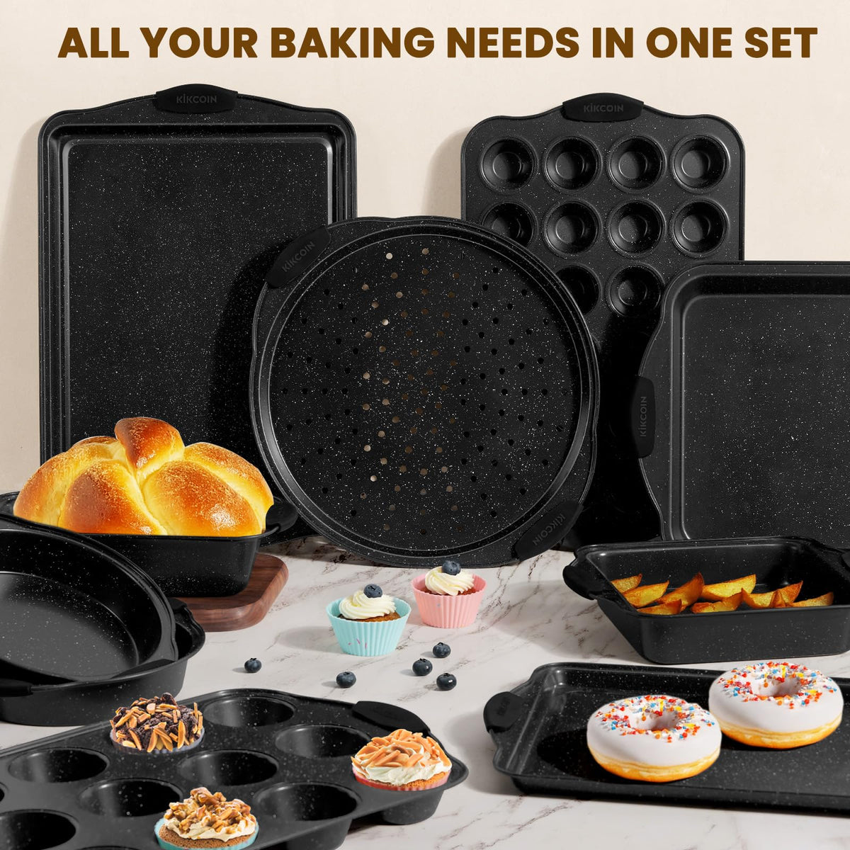 Kikcoin stackable bakeware keeps cabinets tidy and accessible.