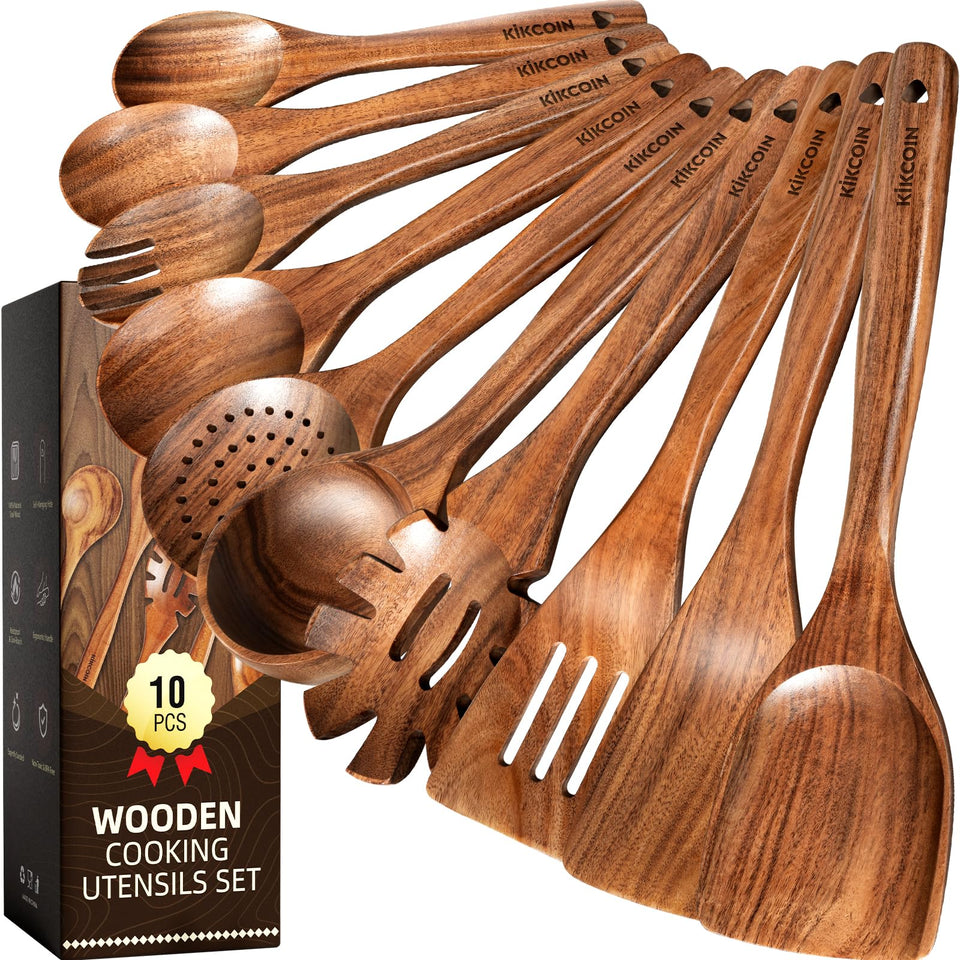 Kikcoin teak ladle highlights natural grain for easy stirring