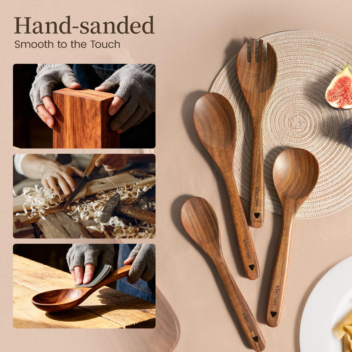 Kikcoin teak serving spoon ideal for salads and meals