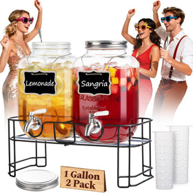 Kikcoin two-pack 1 gallon glass dispenser with stand for easy party service.