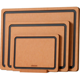 Kikcoin wood cutting board set with holder for neat kitchen organization